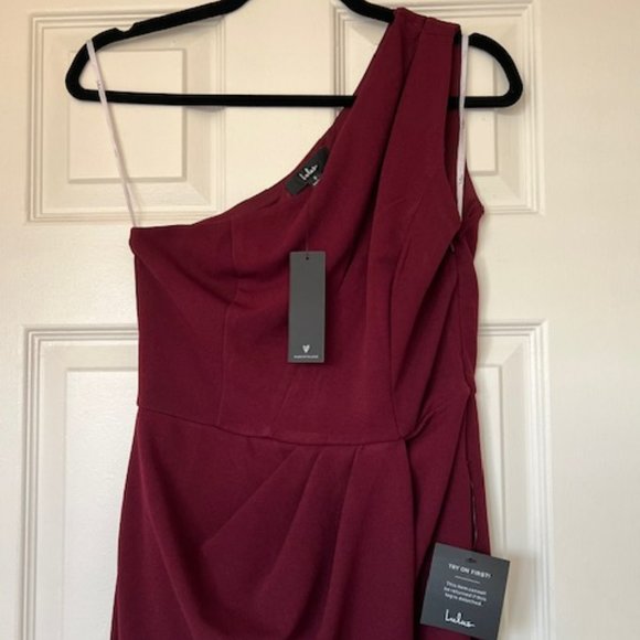 Lulus So Flirty Burgundy One-Shoulder Cutout Asymmetrical Dress, Size Small NWT - Picture 5 of 5